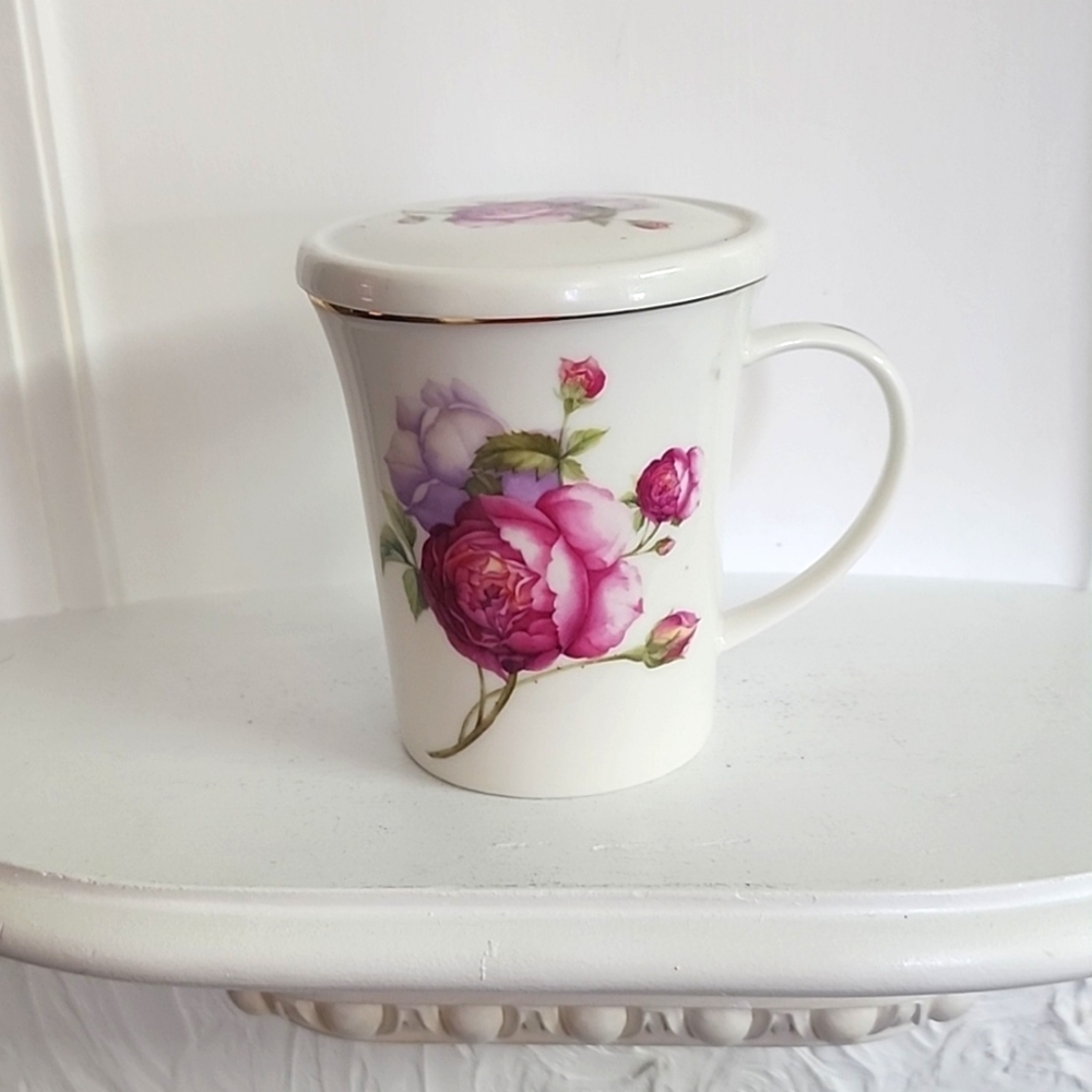 Vintage Adeline tea mug, fine porcelain  Italian floral design